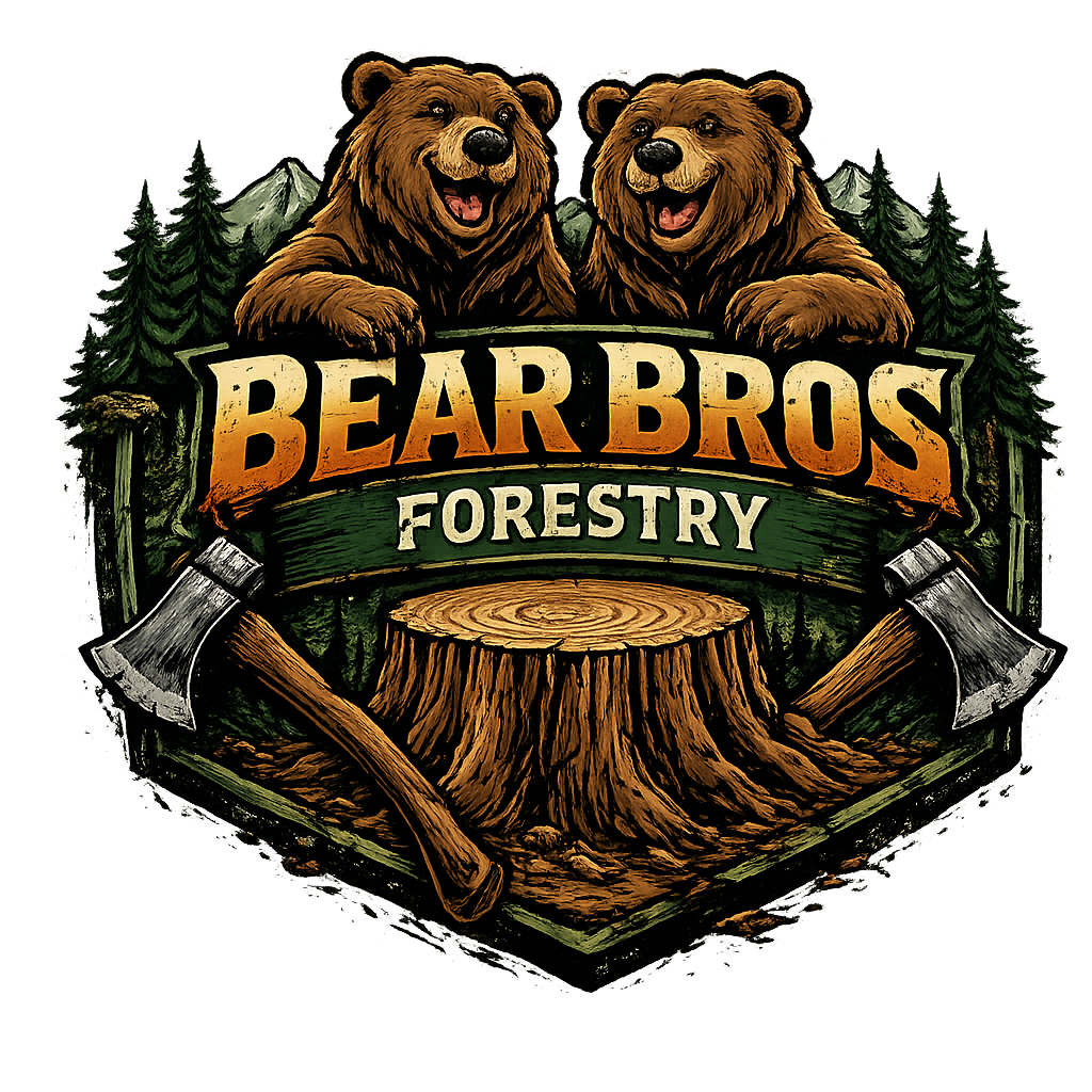 Bear Bros Forestry logo — two bears over a stump and crossed axes